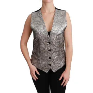 Dolce & Gabbana Elegant Silver Sleeveless Brocade Vest