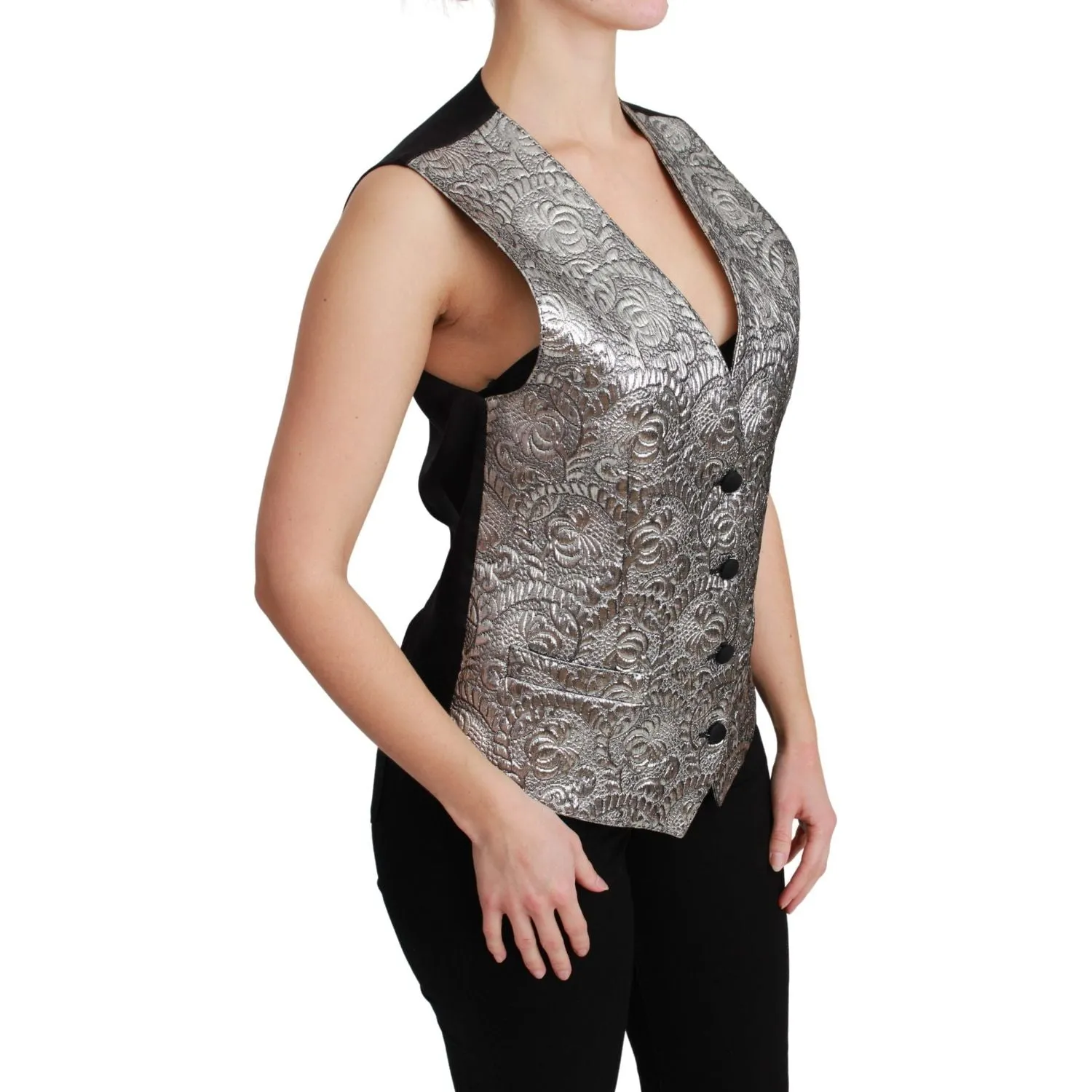 Dolce & Gabbana Elegant Silver Sleeveless Brocade Vest