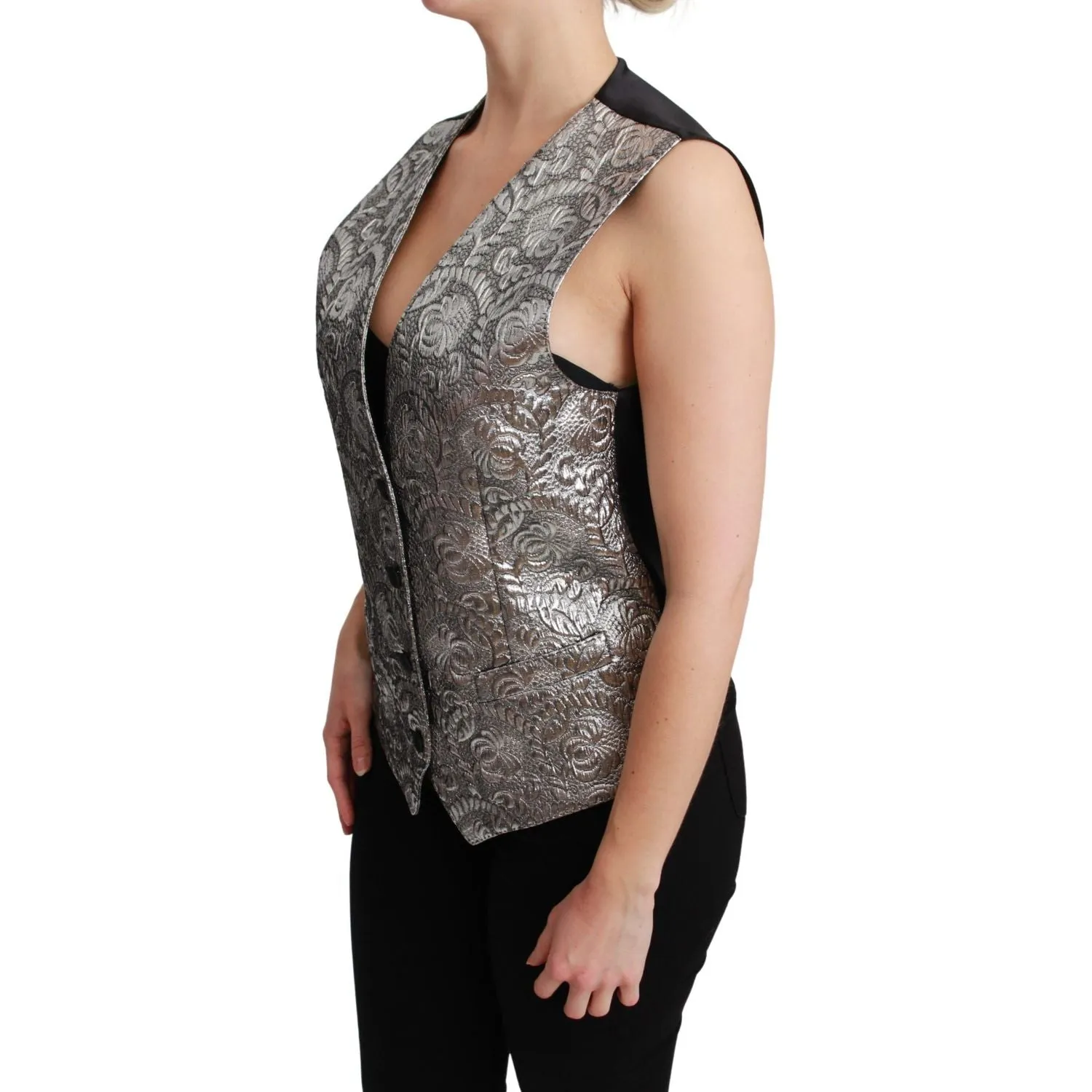 Dolce & Gabbana Elegant Silver Sleeveless Brocade Vest