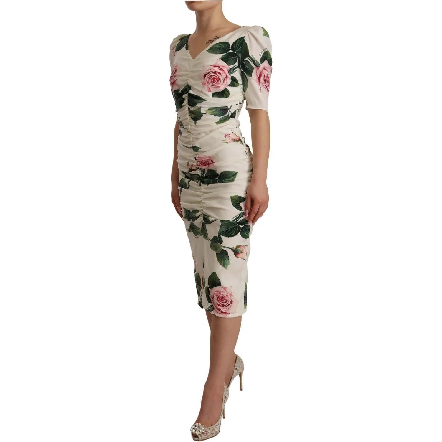 Dolce & Gabbana Elegant White Floral Sheath Dress