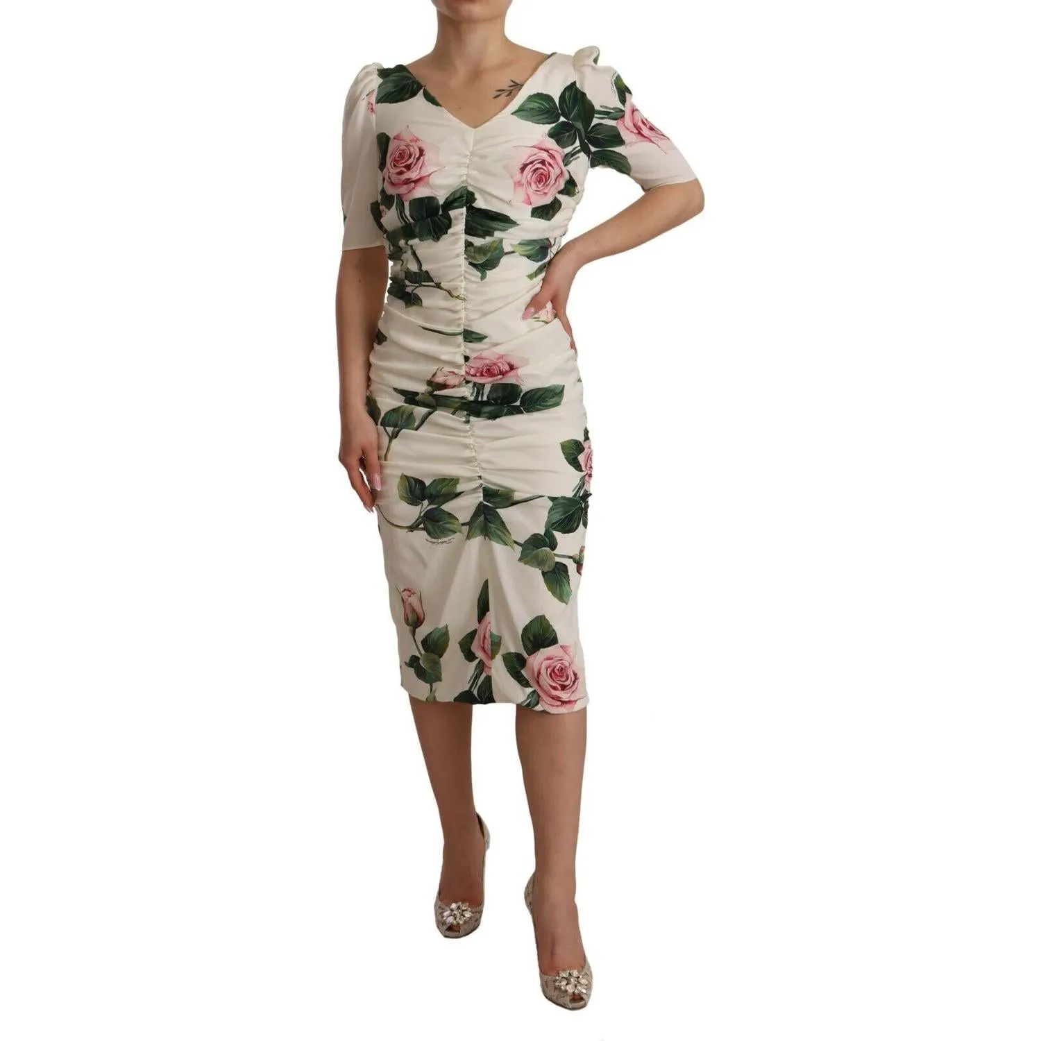 Dolce & Gabbana Elegant White Floral Sheath Dress