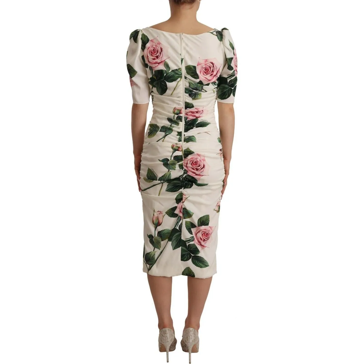 Dolce & Gabbana Elegant White Floral Sheath Dress