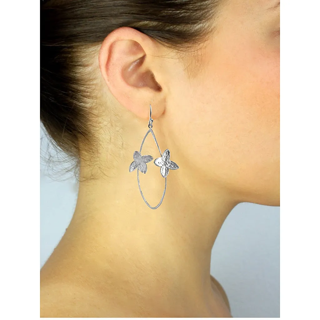 Double Jasmine Silver Hoops