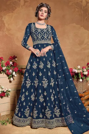 Fabulous Blue Net Embroidered Floor Length Anarkali Suit