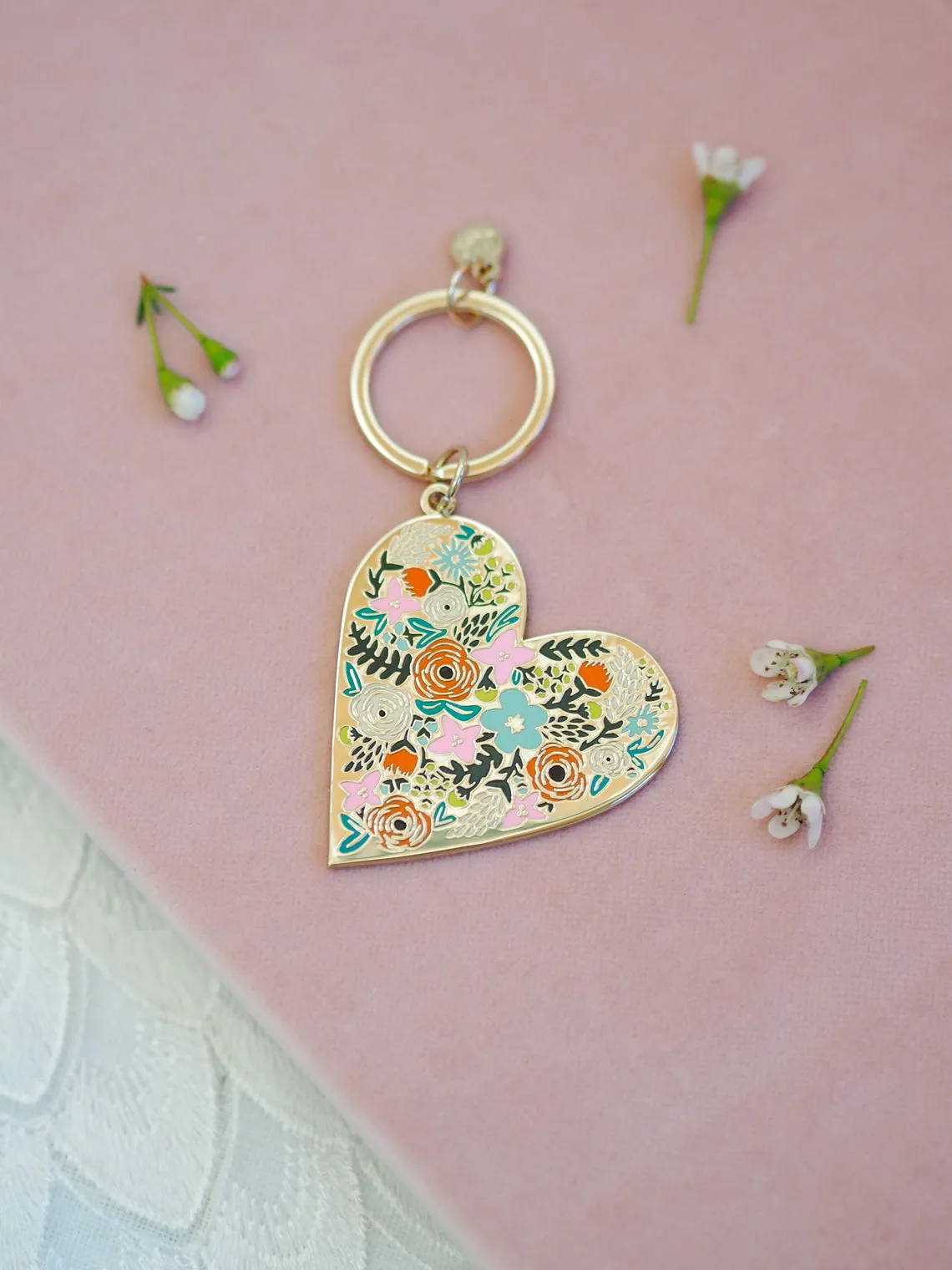 Floral Heart Enamel Keychain