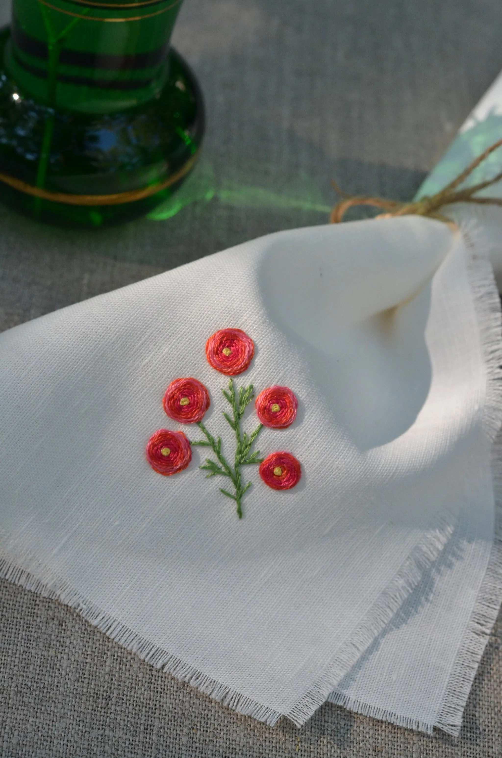 Garden Embroidered Linen Cocktail Napkins