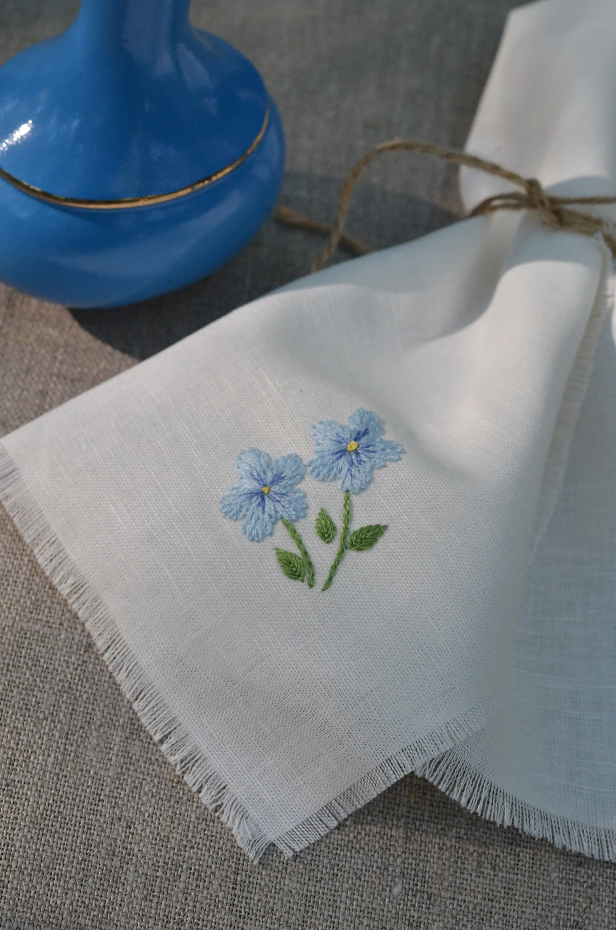 Garden Embroidered Linen Cocktail Napkins