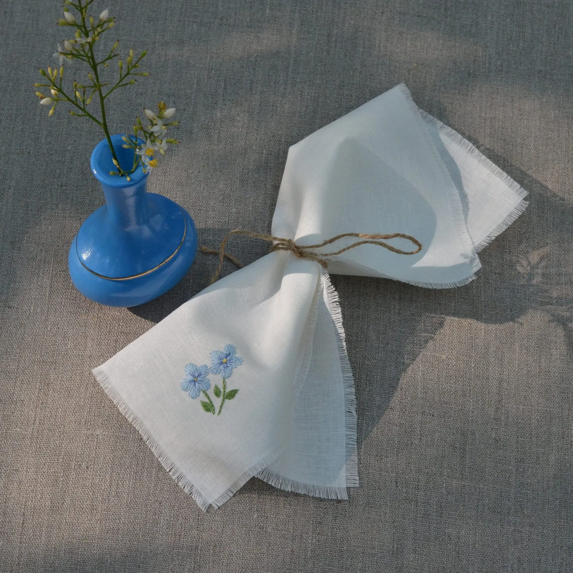 Garden Embroidered Linen Cocktail Napkins