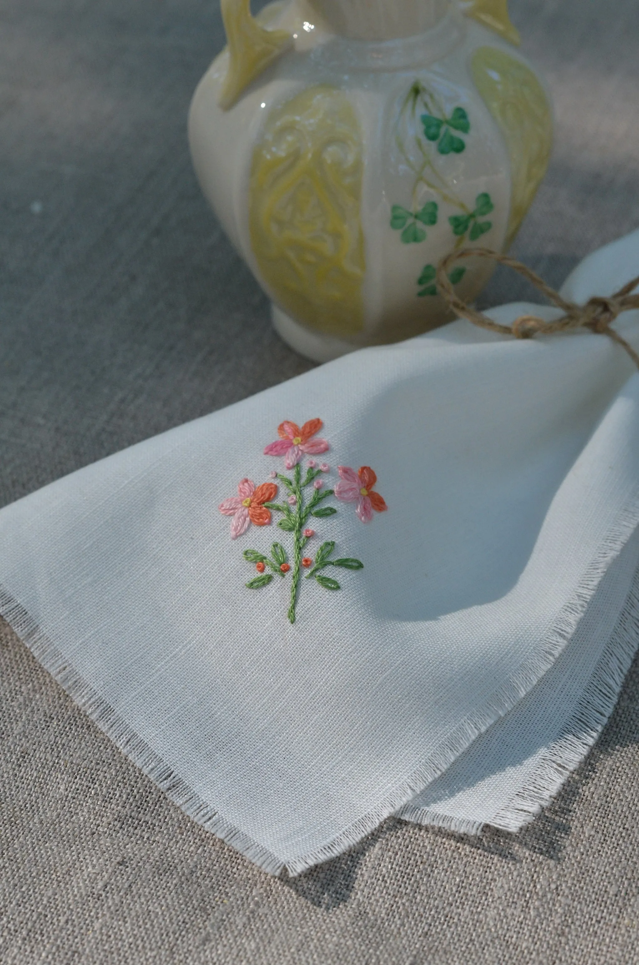 Garden Embroidered Linen Cocktail Napkins