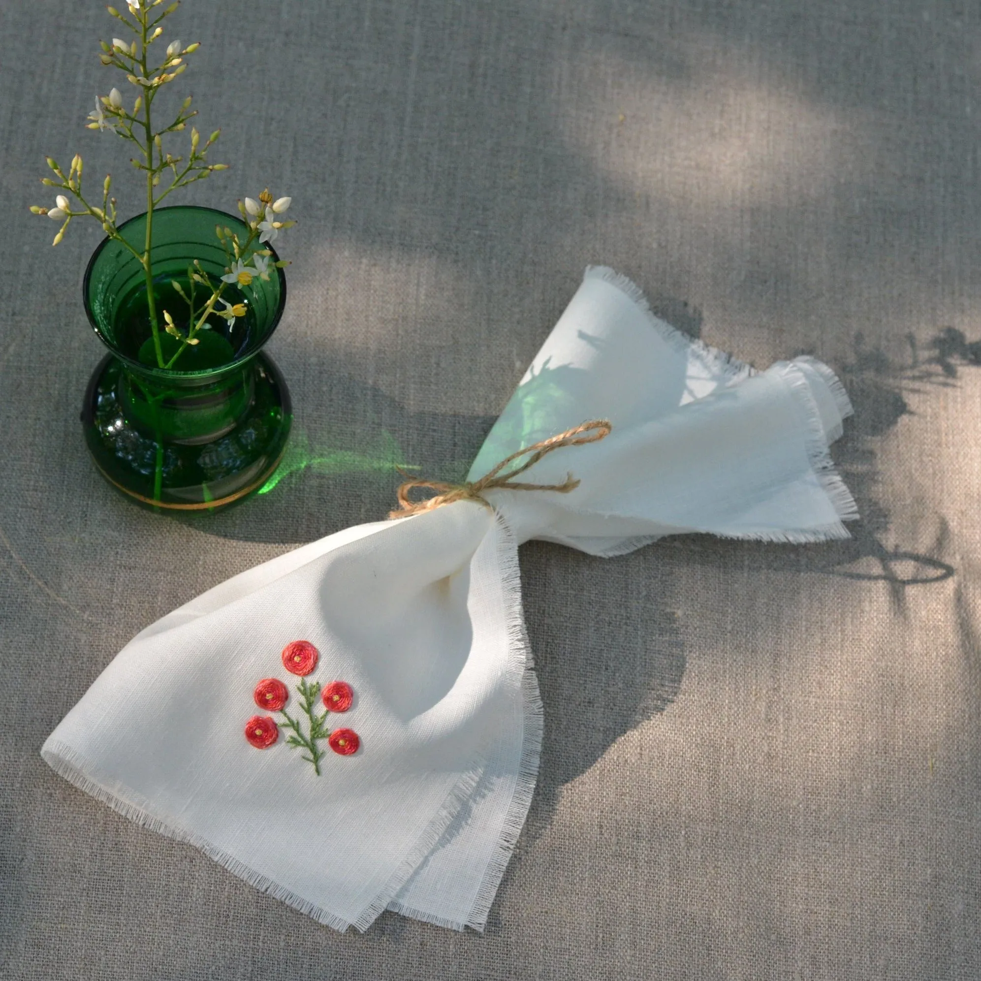 Garden Embroidered Linen Cocktail Napkins