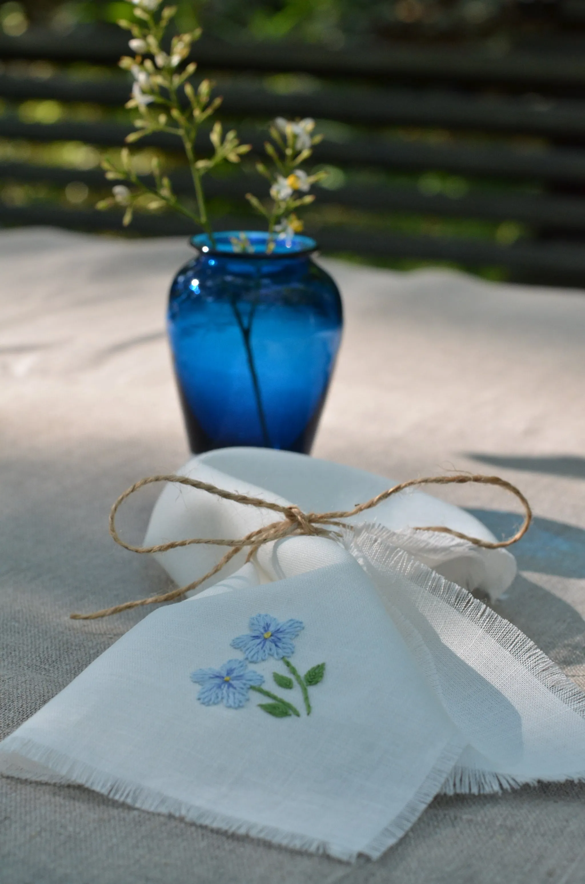 Garden Embroidered Linen Cocktail Napkins