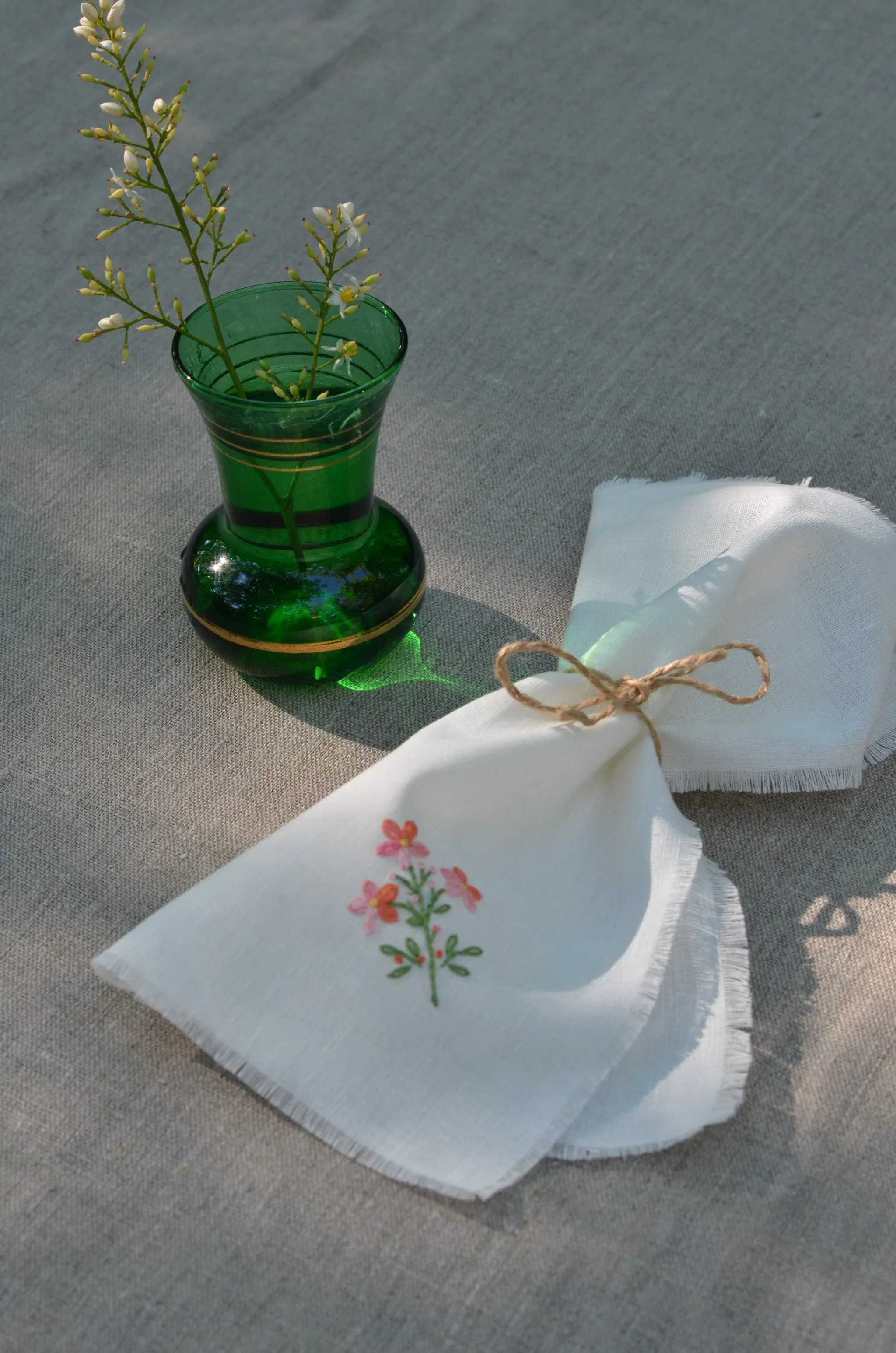 Garden Embroidered Linen Cocktail Napkins