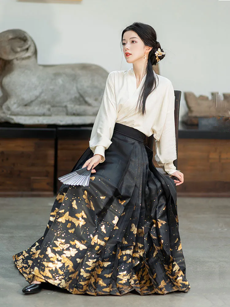 Golden Butterfly in a Dream - Mamianqun Hanfu Skirt