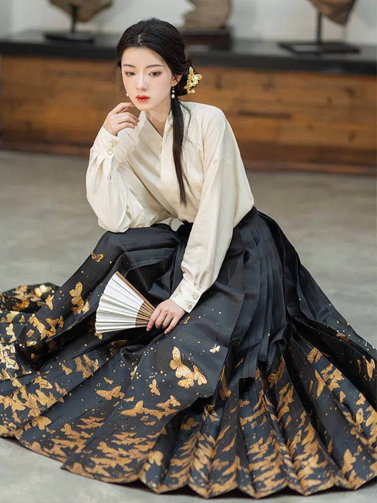 Golden Butterfly in a Dream - Mamianqun Hanfu Skirt