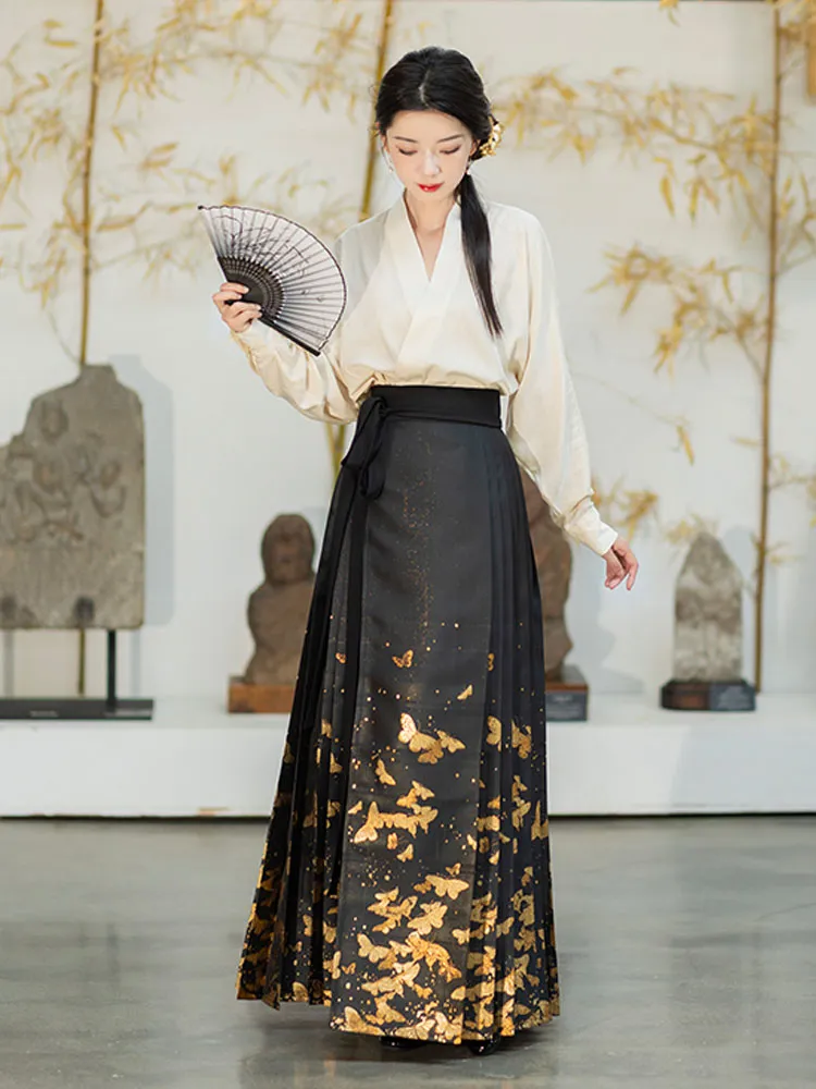 Golden Butterfly in a Dream - Mamianqun Hanfu Skirt