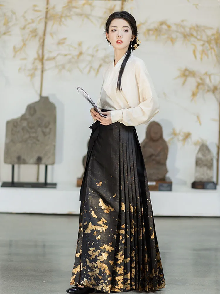 Golden Butterfly in a Dream - Mamianqun Hanfu Skirt