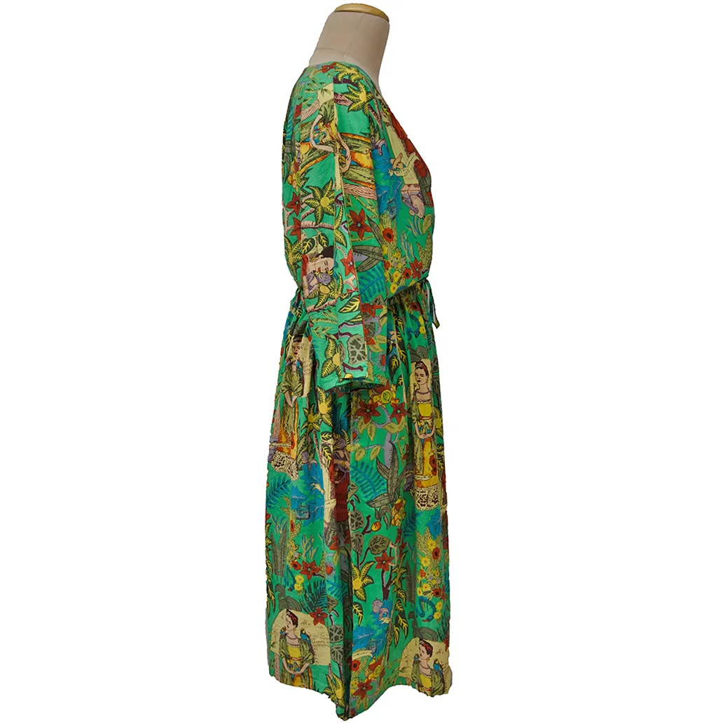 Green Multicolored Artistic Cotton Maxi Dress UK Size 18-32 M47