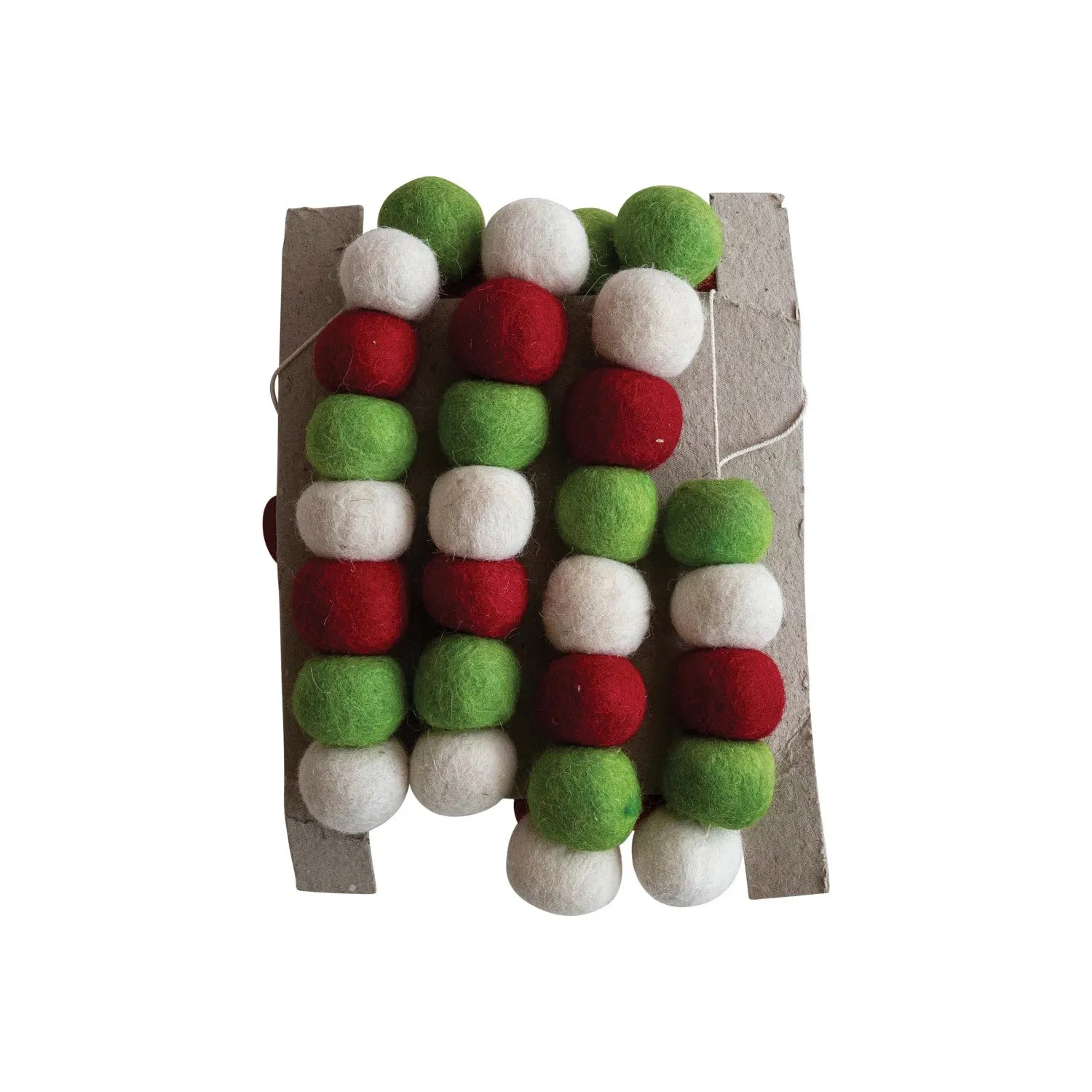 Handmade Wool Felt Ball Garland, Red, Green & Cream Color