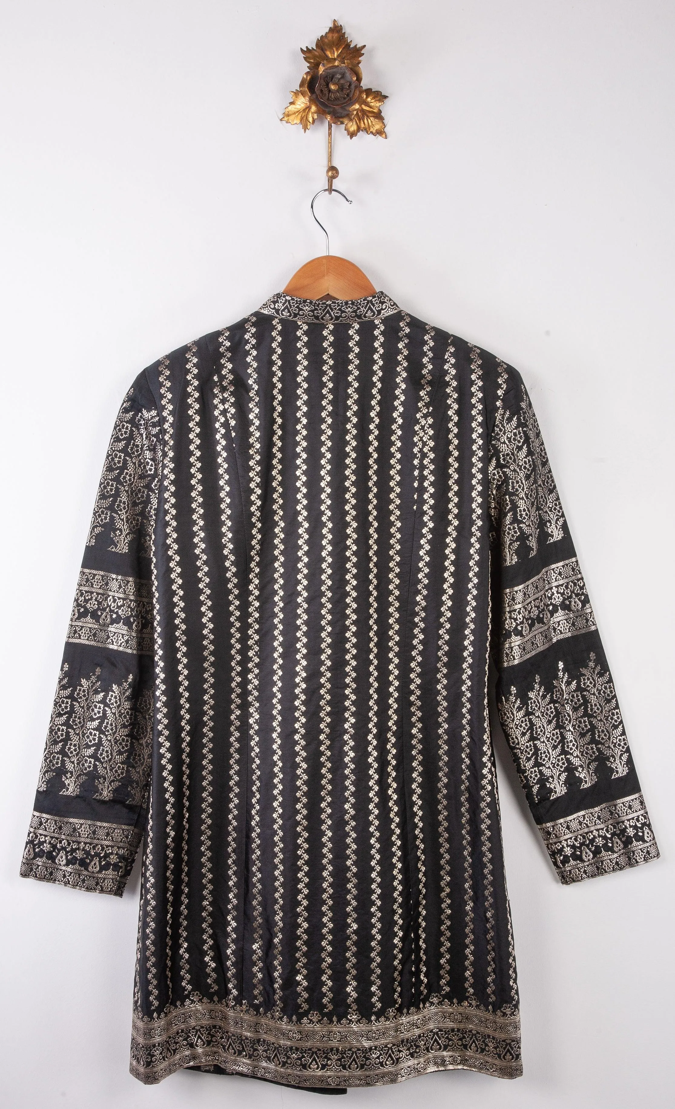 Indy By Libby Coat Raw Silk Black and Silver Embroidery UK 12