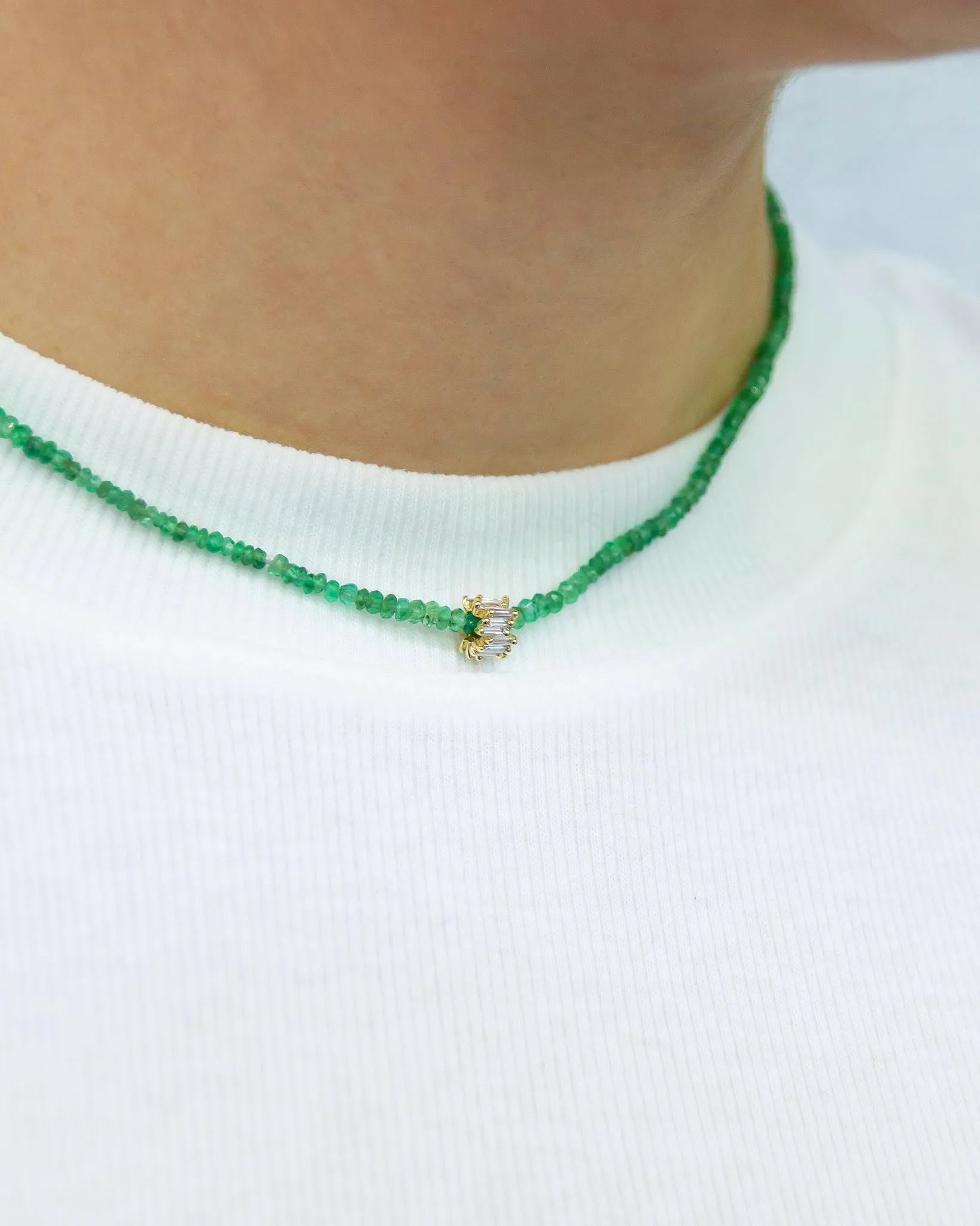 Infinite Beaded Emerald & Mini Diamond Rondelle Necklace