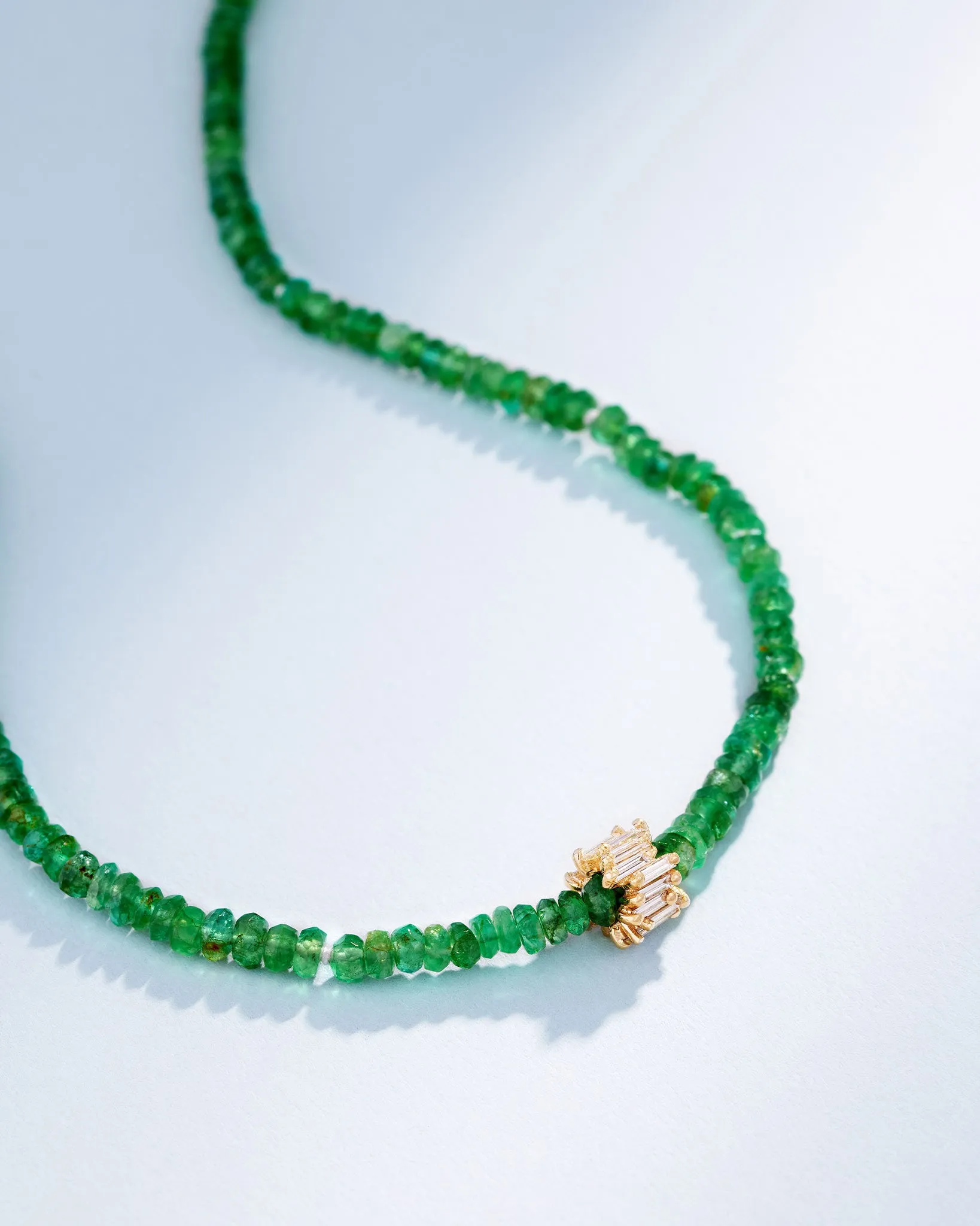 Infinite Beaded Emerald & Mini Diamond Rondelle Necklace