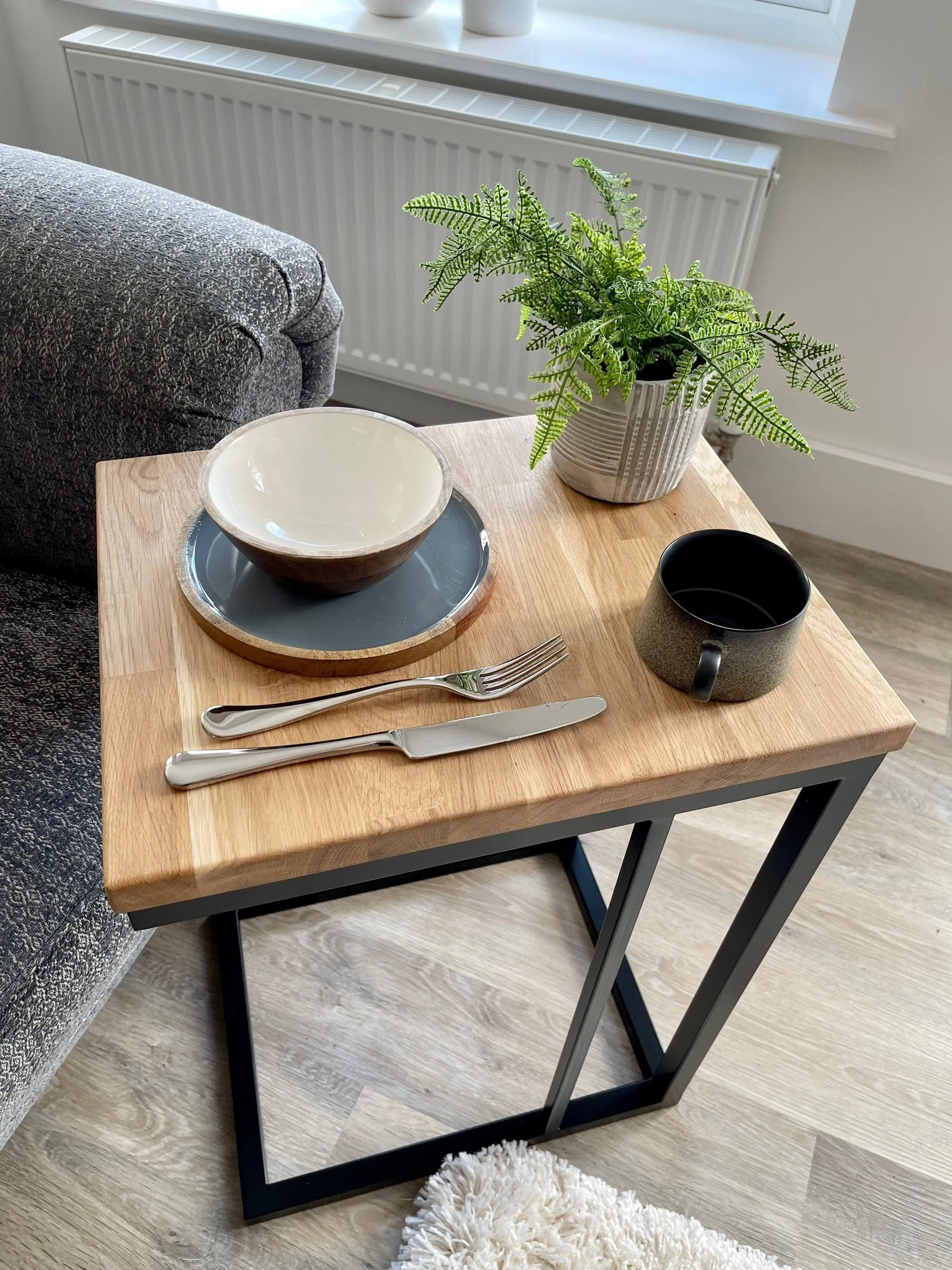 Landon Oak Metal Side Sofa Table