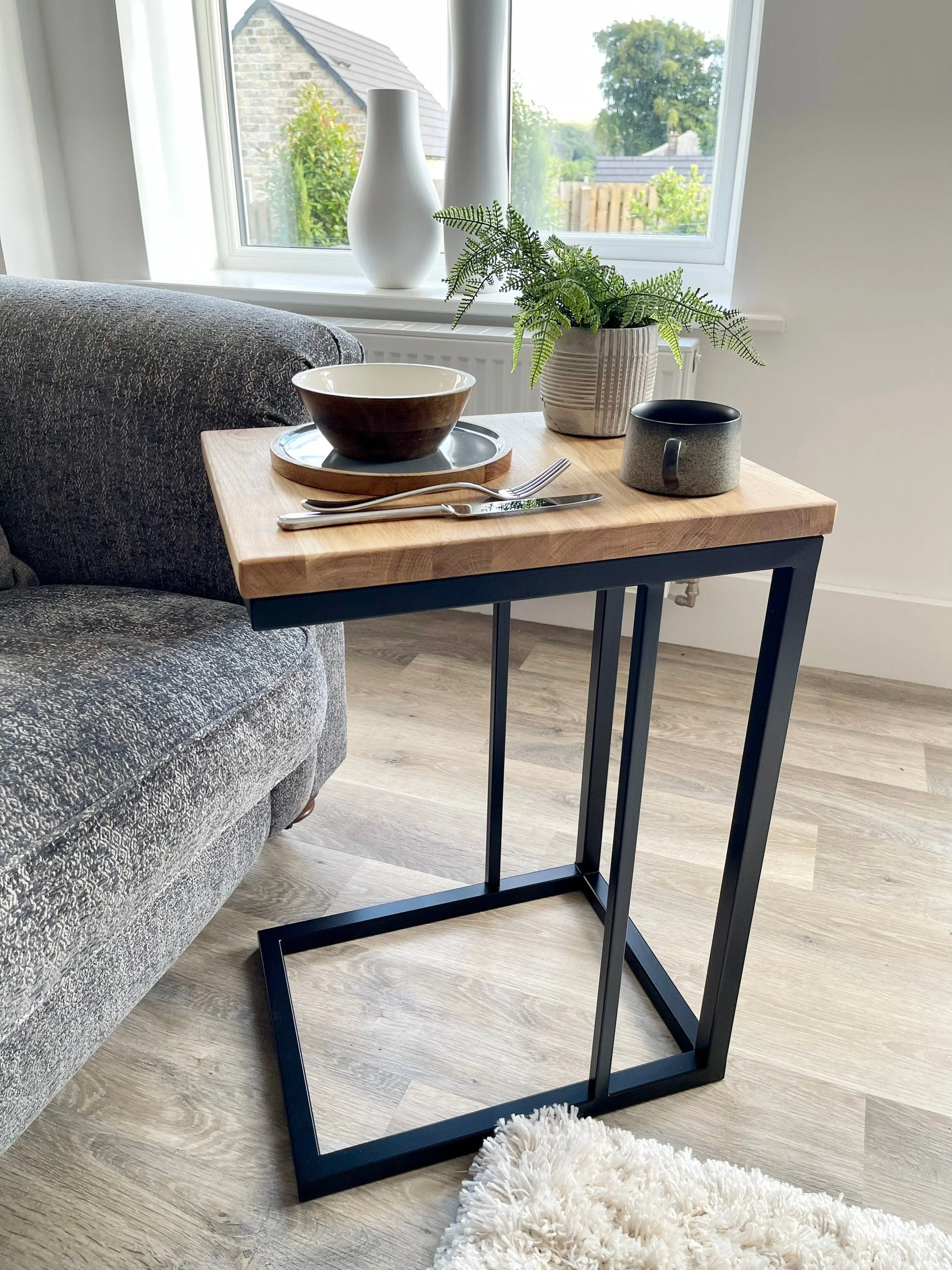 Landon Oak Metal Side Sofa Table