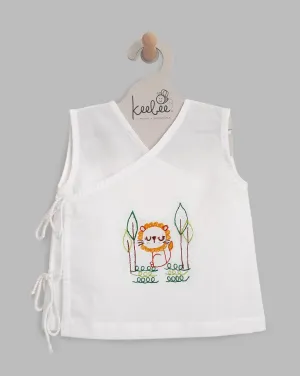 Lion- Organic Cotton Sleeveless Embroidered Unisex Baby Jhabla