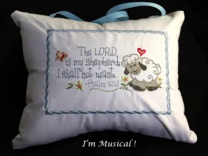 Little Lamb Music Box Pillow with Twenty-Third Psalm -- Personalized Embroidered MUSICAL Keepsake - Baptism, Christening, Confirmation, Memorial