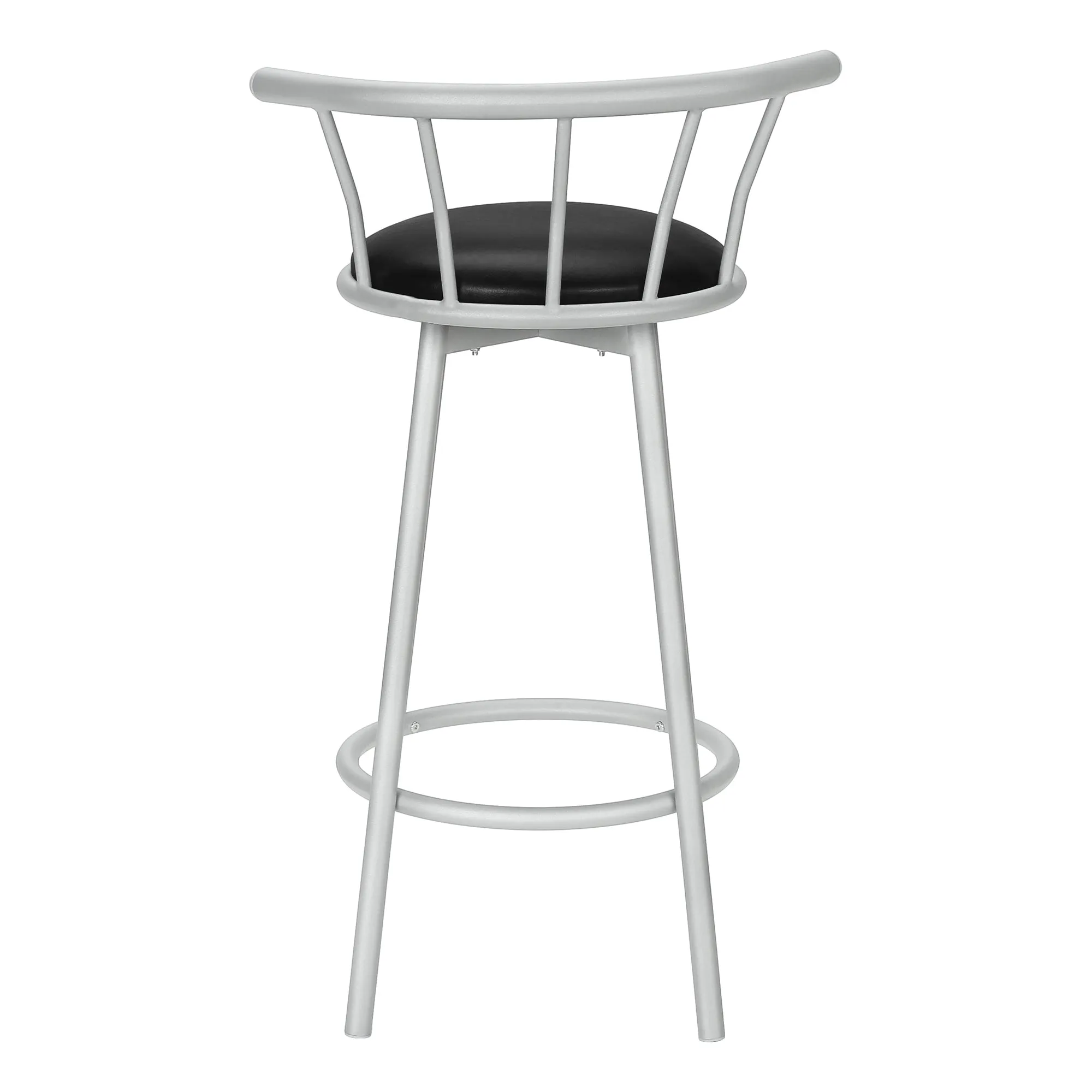 Modern Swivel Bar Stools | Grey Metal & Black Leather Look - Set of 2