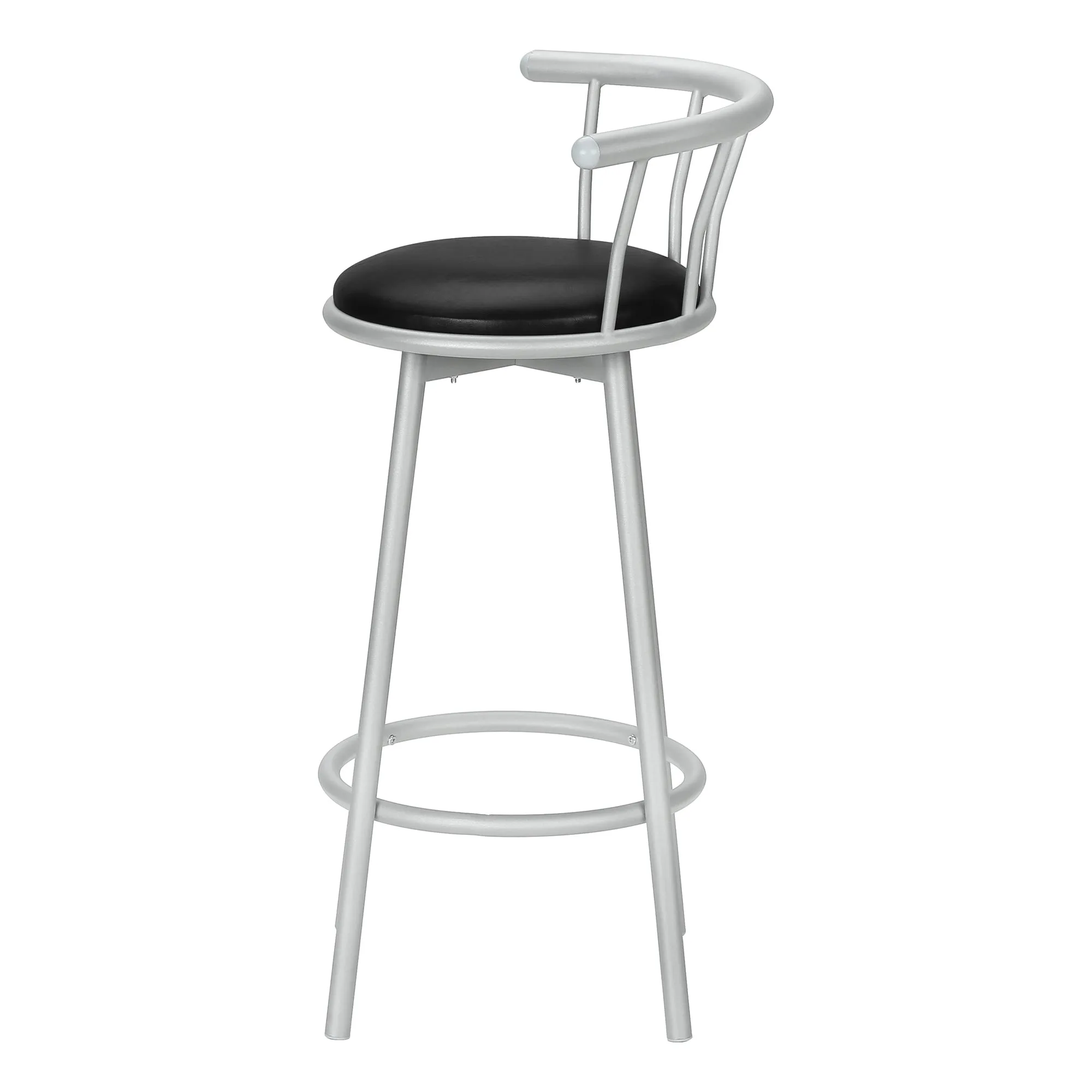 Modern Swivel Bar Stools | Grey Metal & Black Leather Look - Set of 2