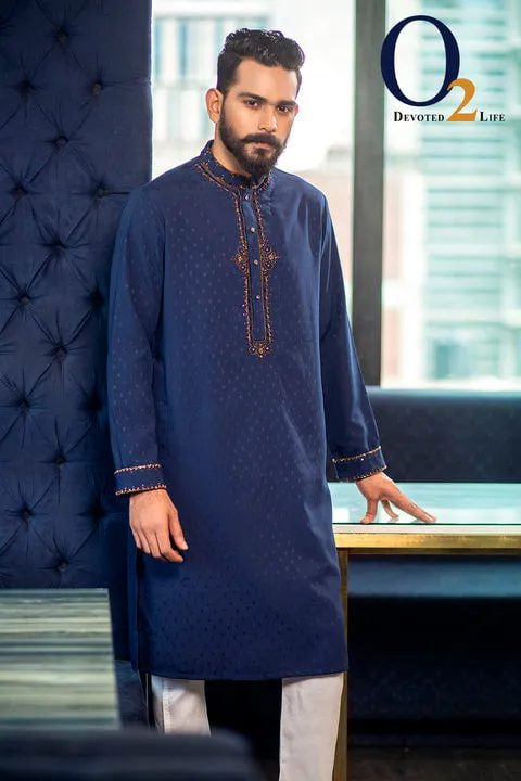 Navy Blue PA Dubby Zardozi Classic Fit Panjabi