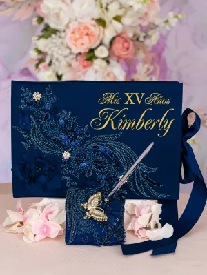 Navy Blue with gold quinceanera guest book