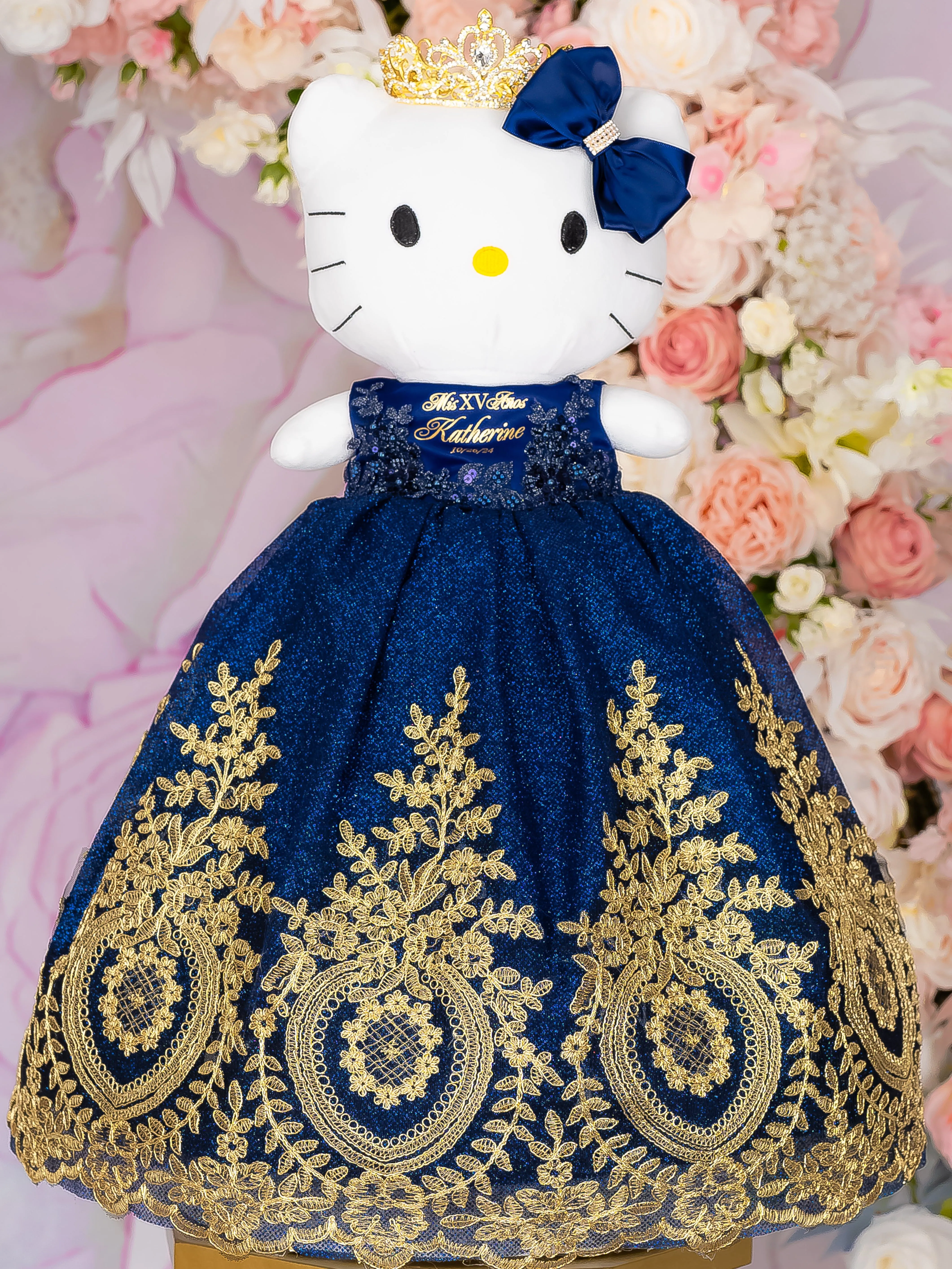 Navy Blue with gold Quinceanera pillows set and Kitty