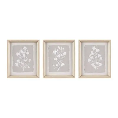 New - 3pc Fair Florets Framed Glass Wall Art Set Beige - Madison Park