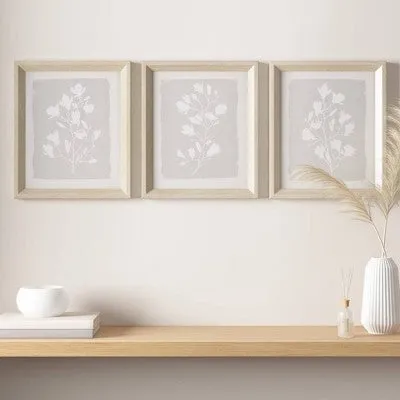 New - 3pc Fair Florets Framed Glass Wall Art Set Beige - Madison Park