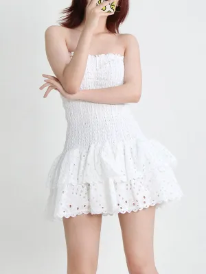 New Arrival Strapless Slim Ruffle Hem Embroidered Short Dress