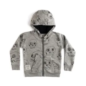 NUNUNU Scribbled Skulls Zip Hoodie Grey