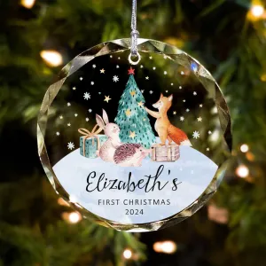 Personalized Baby's First Christmas Glass Ornament, Personalized Woodland Creatures, Baby Deer Ornament, Holiday Keepsake Ornament, New Baby Gift, 2024 Custom Baby Ornament GX02-21