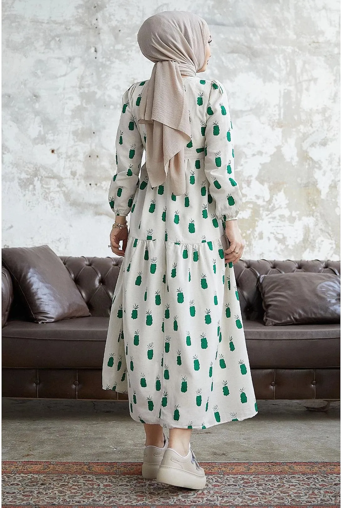 Pineapple Pattern Modest Abaya Dress - Green | Sawyer's Affordable Stylish Maxi Dress