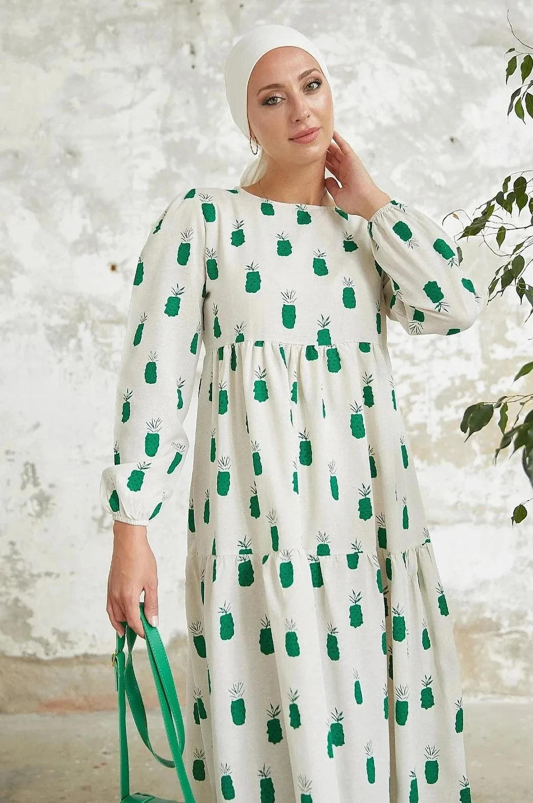 Pineapple Pattern Modest Abaya Dress - Green | Sawyer's Affordable Stylish Maxi Dress