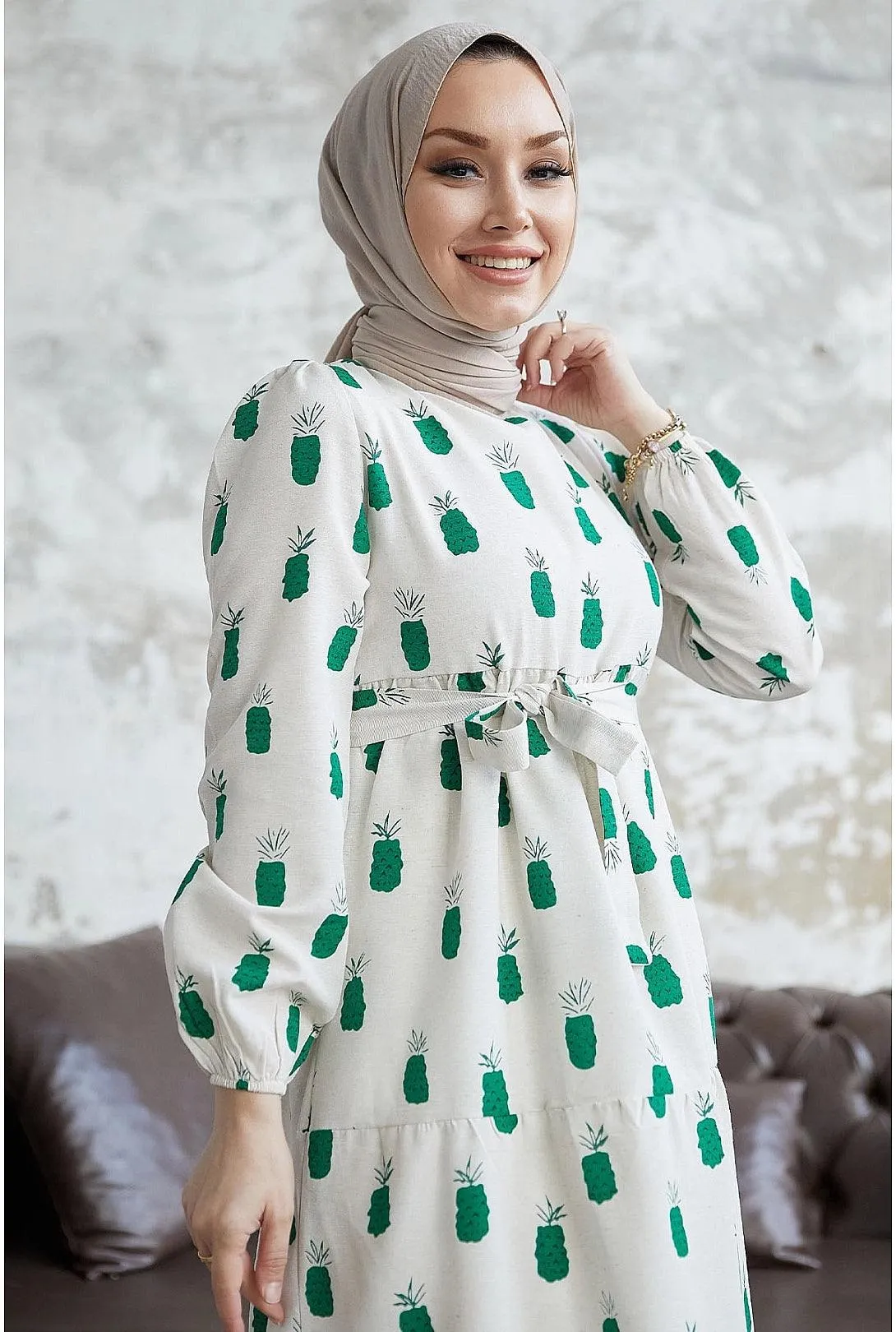 Pineapple Pattern Modest Abaya Dress - Green | Sawyer's Affordable Stylish Maxi Dress