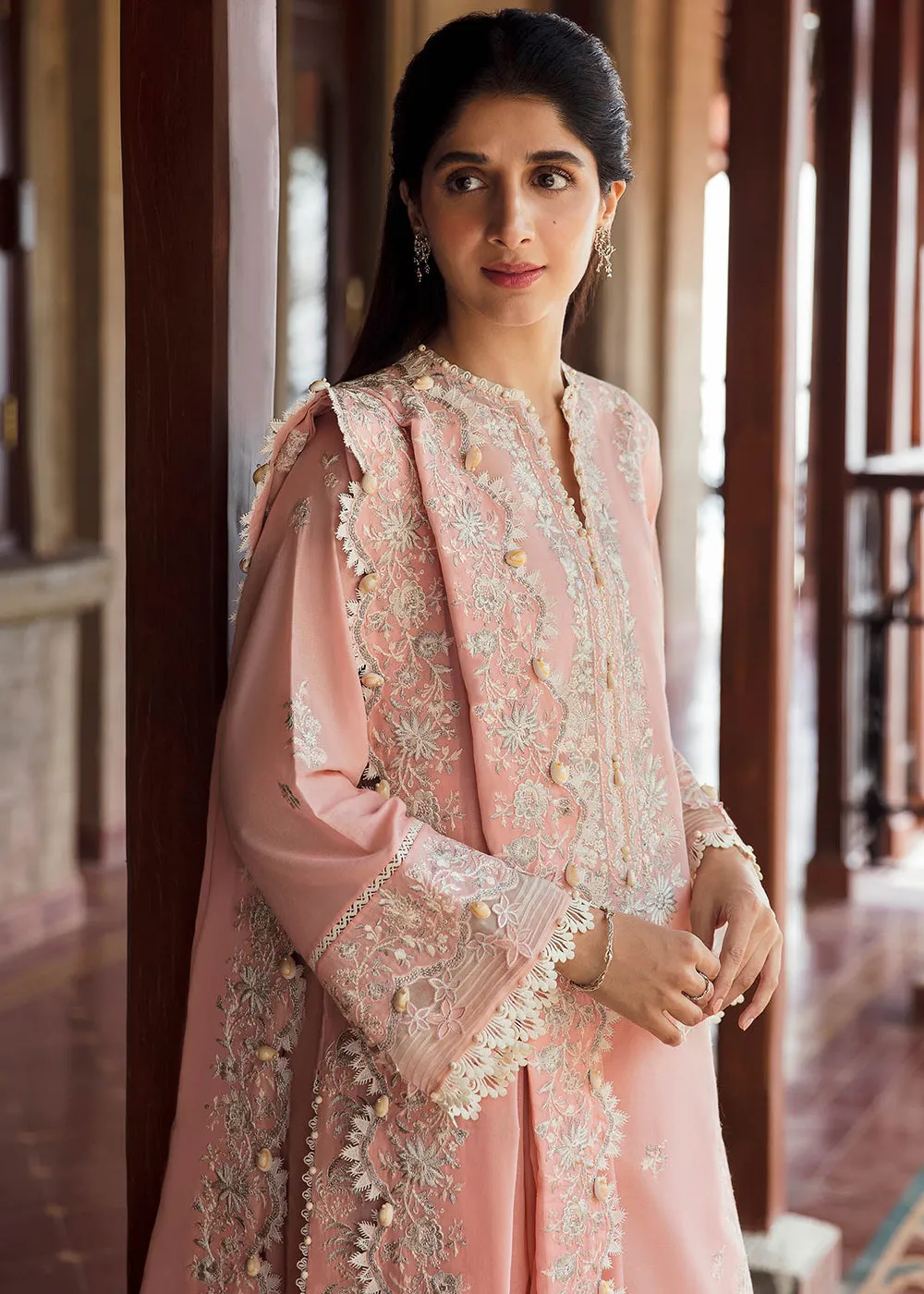 Pink Peach Luxury Lawn Suit | Zaha | Festive Lawn '23 | ELA - ZF23-06