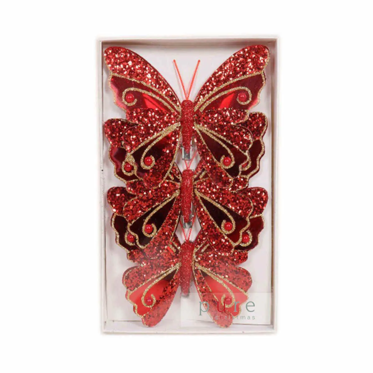 Pure Christmas Butterfly Clip Red Gold Set of 3