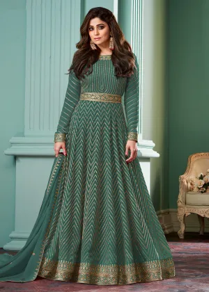 Pure Green Belt Style Anarkali Featuring Shamita Shetty