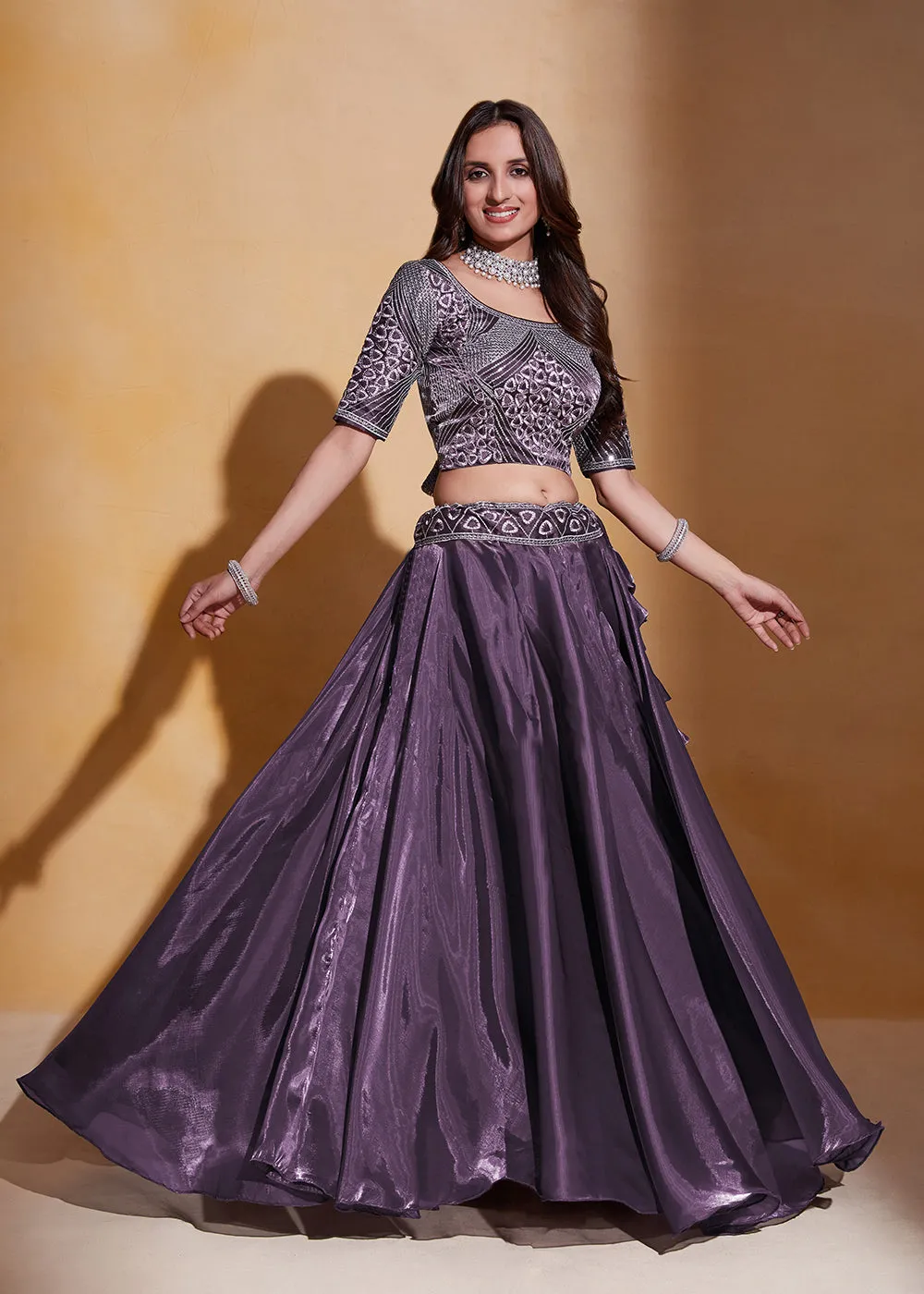 Purple Organza Silk A Line Festive Party Lehenga Choli