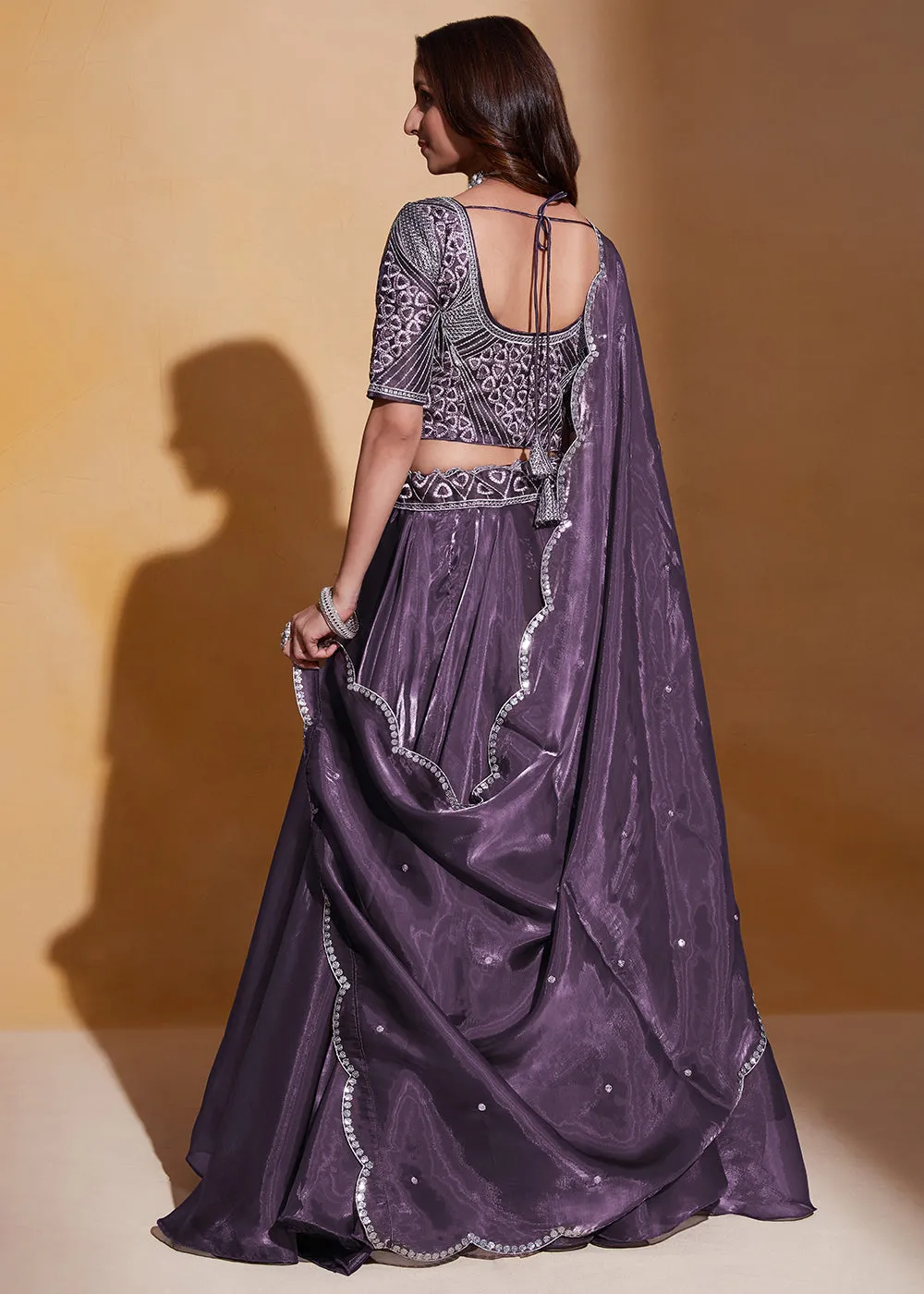 Purple Organza Silk A Line Festive Party Lehenga Choli