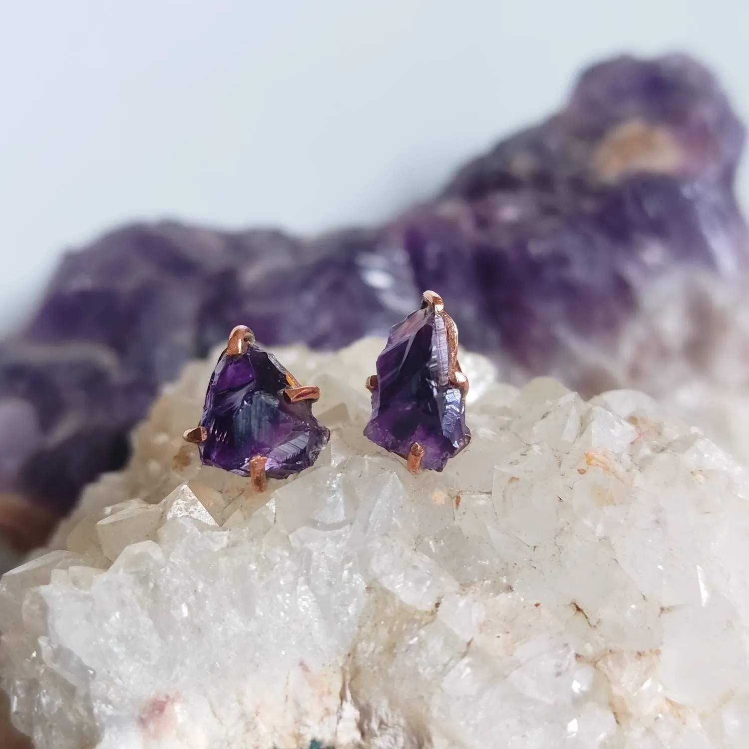 Raw Amethyst Crystal Stud Earrings