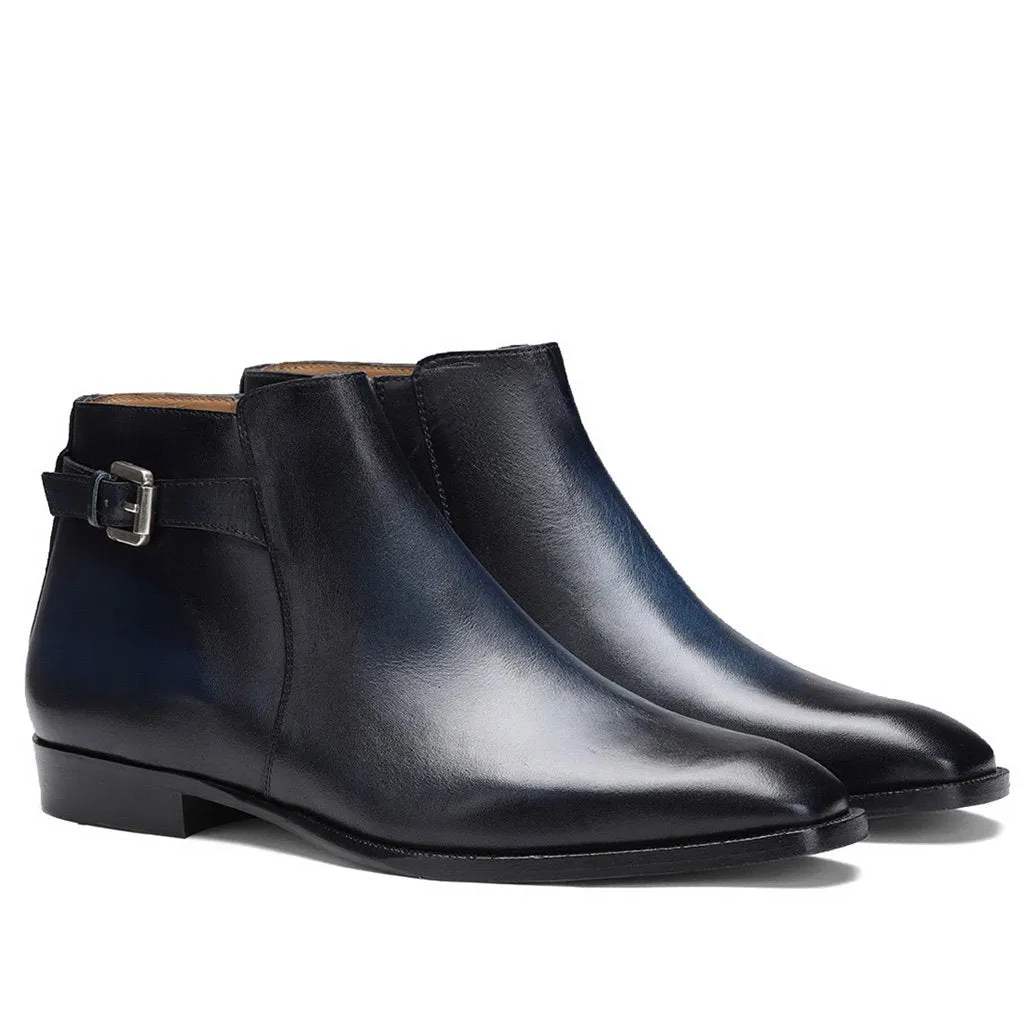 Saint Italiano Dark Blue Two Color Toned Leather Ankle Boots