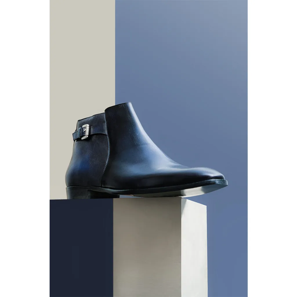 Saint Italiano Dark Blue Two Color Toned Leather Ankle Boots